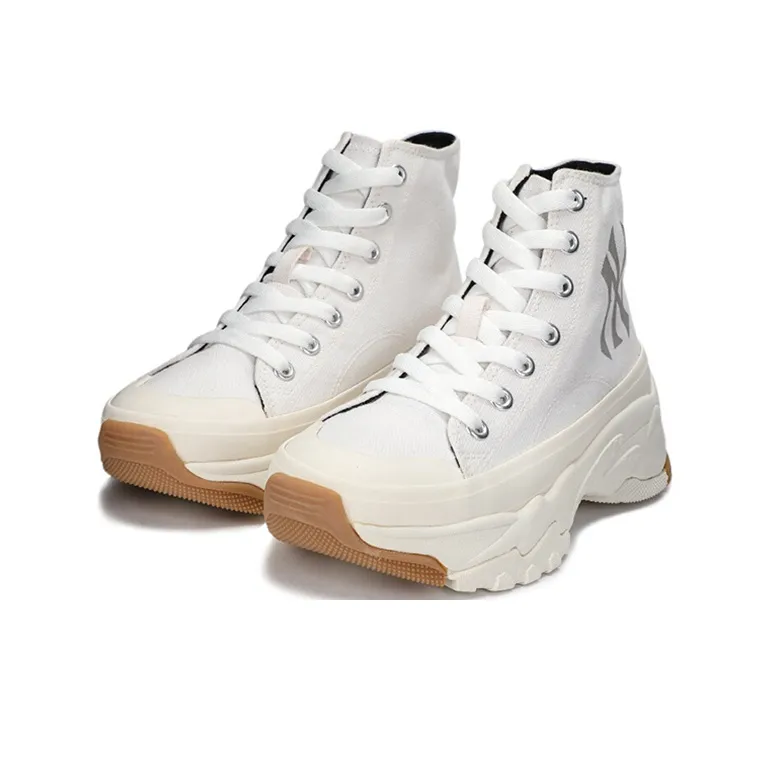 MLB Chunky High Anti Slip Wear Resistant High Top Canvas Shoes Unisex White-2