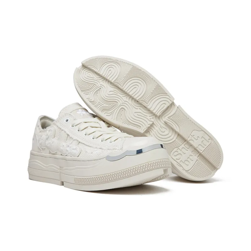 SHOOT BRAND Reborn No.1 Breathable Height Increasing Low Top Canvas Shoes Unisex Milk Tea White-2
