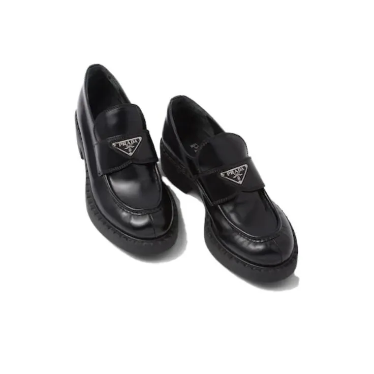 PRADA Chocolate 50mm Brushed Leather Loafer 'Black' Women's-3