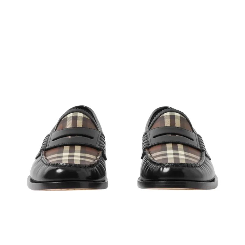 Burberry Checked Panel Leather Loafers-2