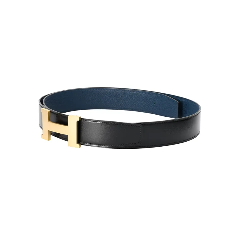 HERMES Togo Leather Belts Men Black/Dark Blue-3