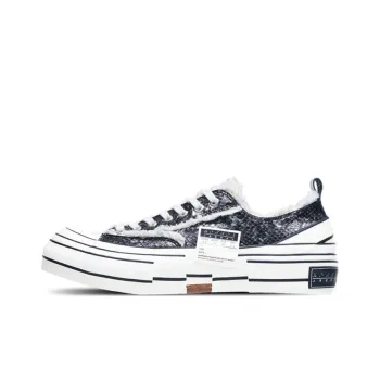 VESSEL Python Pattern Black Anti Slip Wear Resistant Low Top Vulcanized Canvas Shoes Unisex Black White
