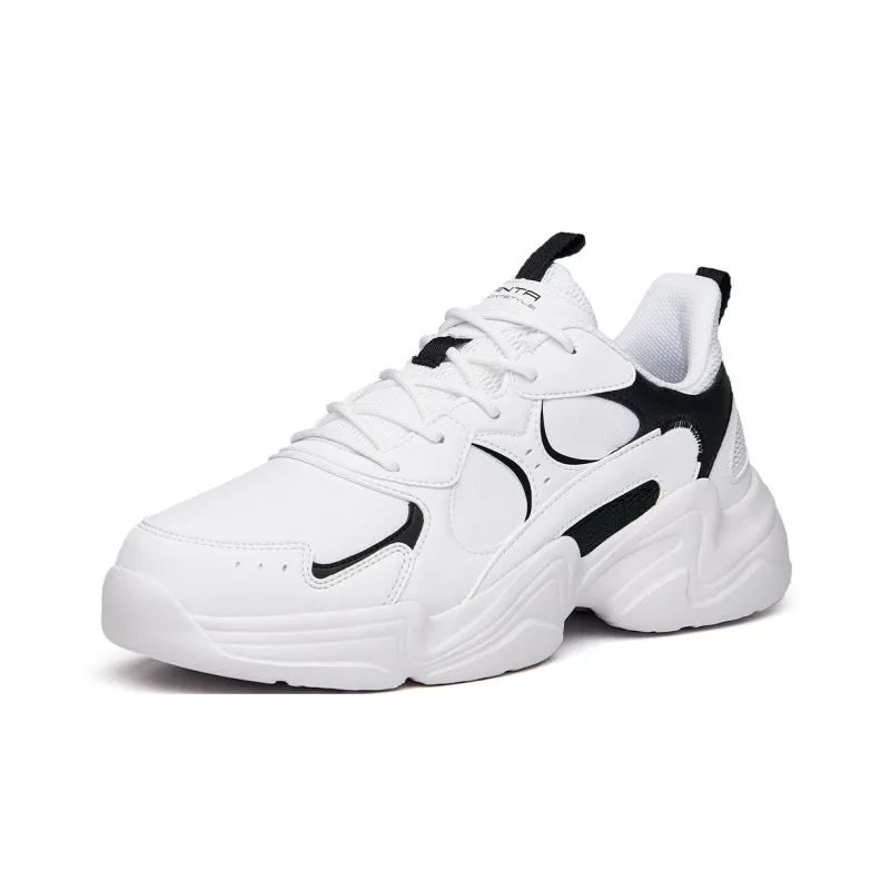 Anta Life Collection Leather Upper Anti Slip Wear Resistant Low Top Chunky Sneakers Men's White Black-2