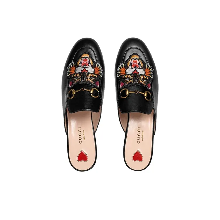 GUCCI Princetown Leather Slipper With Angry Cat Women's Casual Shoes Women's Black-2