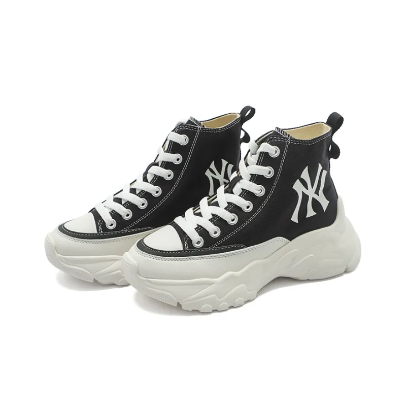 MLB Chunky High Wear Resistant Height Increasing High Top Canvas Shoes Unisex Black-2