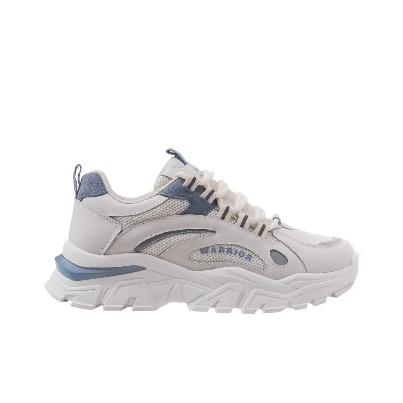 Warrior Abrasion Resistant Breathable Height Increasing Low Top Chunky Sneakers Unisex Beige Blue-1