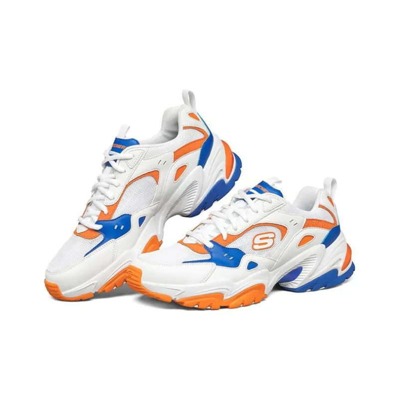 Skechers Stamina V2 Cushioning Anti Slip Wear Resistant Breathability Low Top Chunky Sneakers Men's White Orange Blue-2