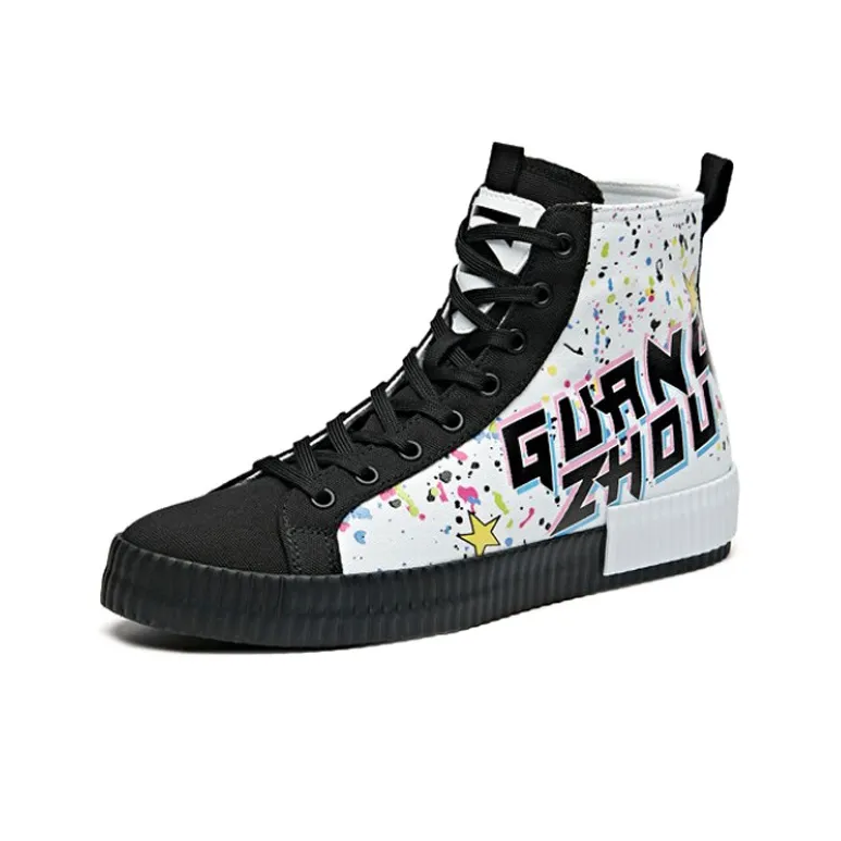 Anta Guangzhou City Flagship Wear-Resistant Wide Coverage Lightweight High-Top Canvas Shoes Men's Black White-1