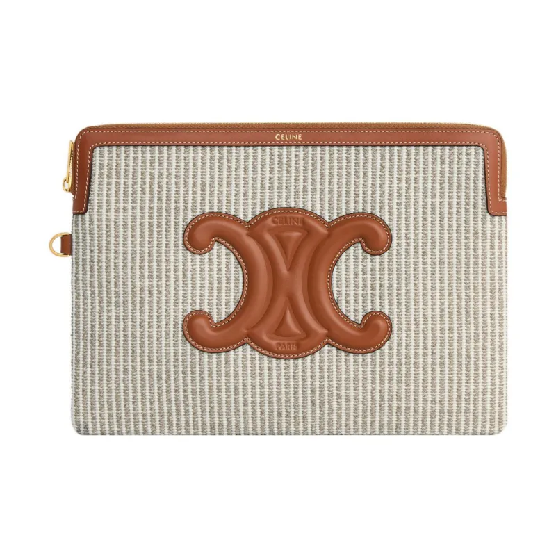 CELINE Fabric With Calfskin Clutch Trumpets Women's Light Umber-1