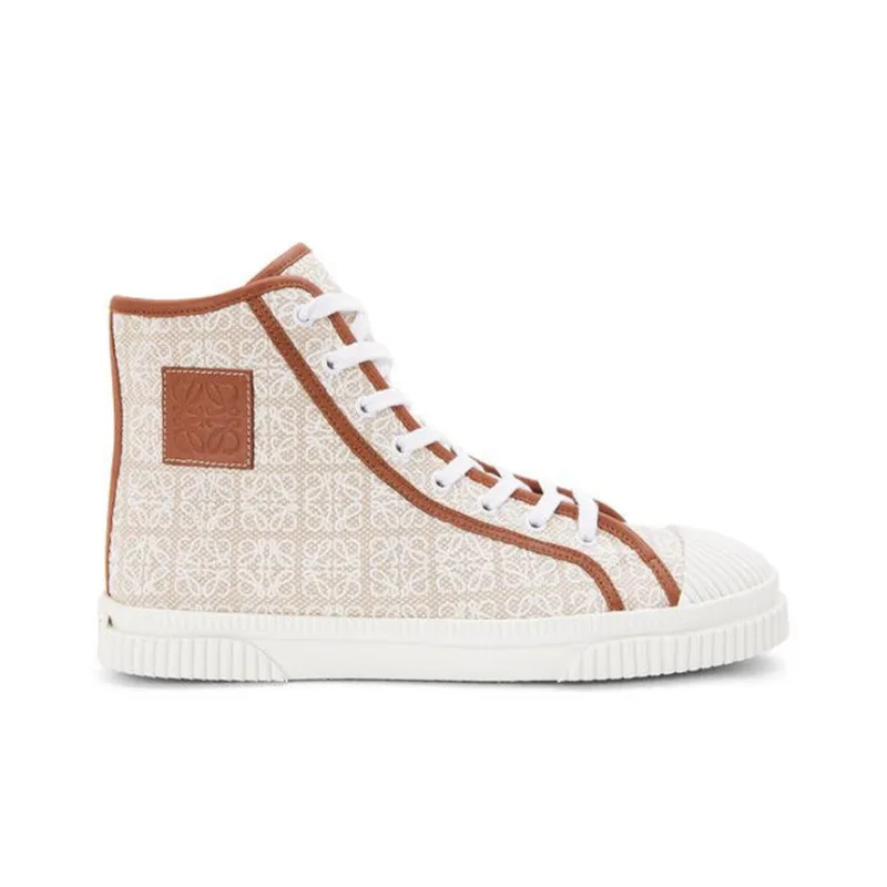 LOEWE Anti Slip Wear Resistant High Top Canvas Shoes Men's White Brown-1