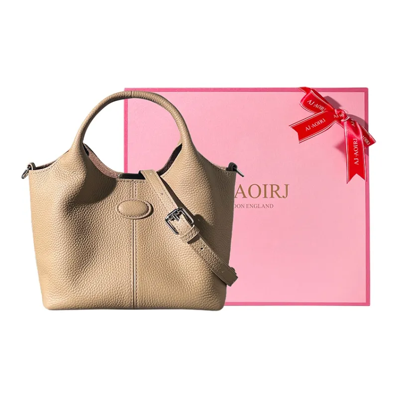 AJ AOIRJ Genuine Leather Basket Bag Bucket Shape Shoulder Bag Crossbody Bag Handbag Regular Women's Apricot/Brown/Khaki-10