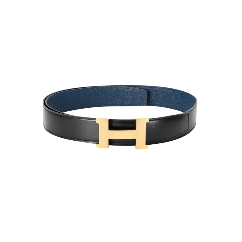 HERMES Togo Leather Belts Men Black/Dark Blue-1