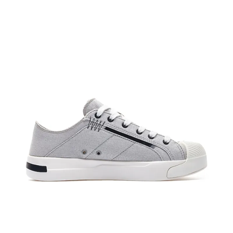 LiNing Anti Slip Wear Resistant Lightweight Breathable Low Top Canvas Shoes Men's Gray White-1