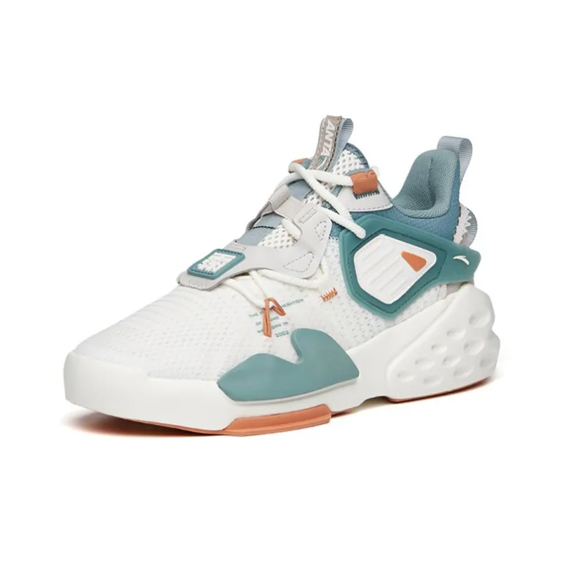 Anta Anti-Slip And Wear-Resistant Breathable Mid-Top Chunky Sneakers Men's White Blue-1