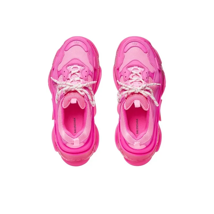 Balenciaga Triple S Low Top Chunky Sneakers Women's Neon Pink-3