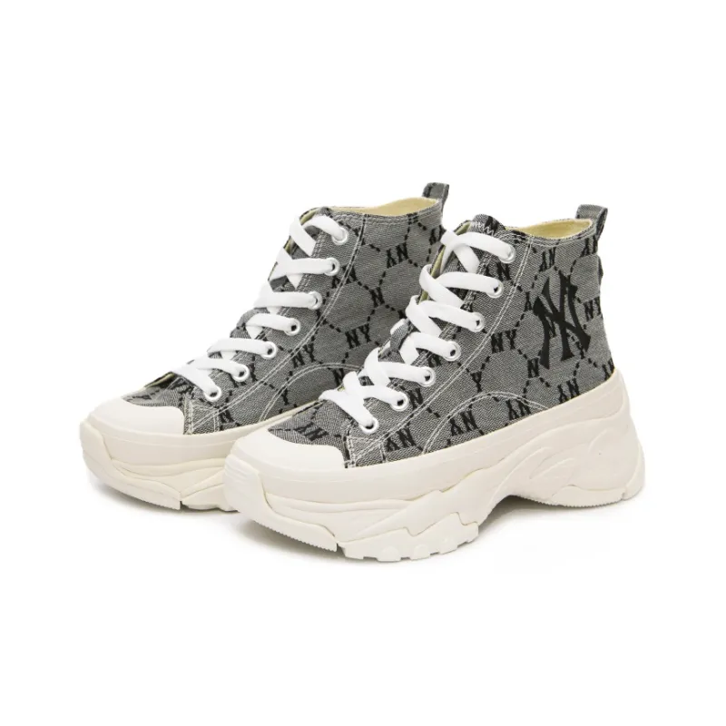 MLB Chunky High Slip Resistant Height Increasing High Top Canvas Shoes Unisex Gray-1