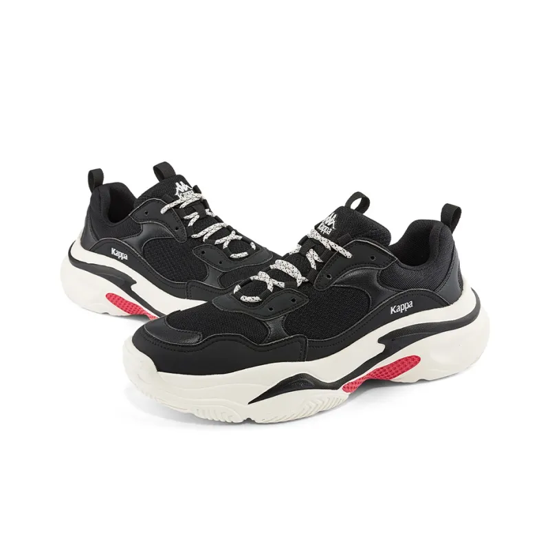 Kappa Cushioning Anti-Slip And Wear-Resistant Low-Top Chunky Sneakers Unisex Black White-3