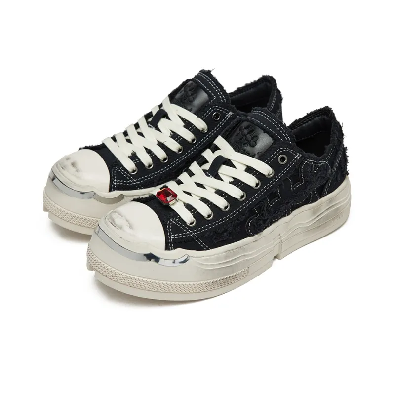 SHOOT BRAND Abrasion Resistant Breathable Height Increasing Low Top Canvas Shoes Unisex Little Dirty Black-1