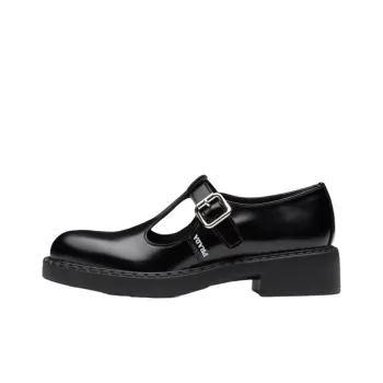 PRADA Mary Jane 50mm T Strap Shoe Black Brushed Leather Women's