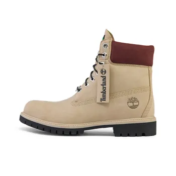 Timberland 6 Inch Premium Waterproof Boots 'Beige Nubuck With Burgundy Collar'