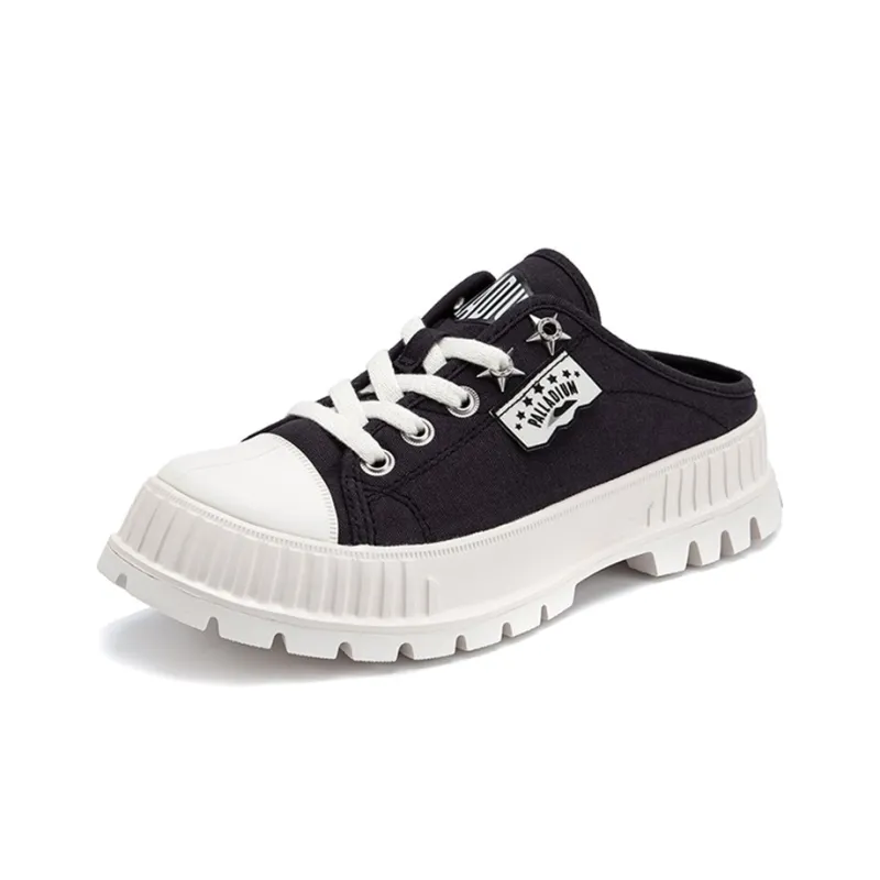 Palladium Anti Slip And Wear Resistant Height Increasing Low Top Canvas Shoes Women's Black White-1
