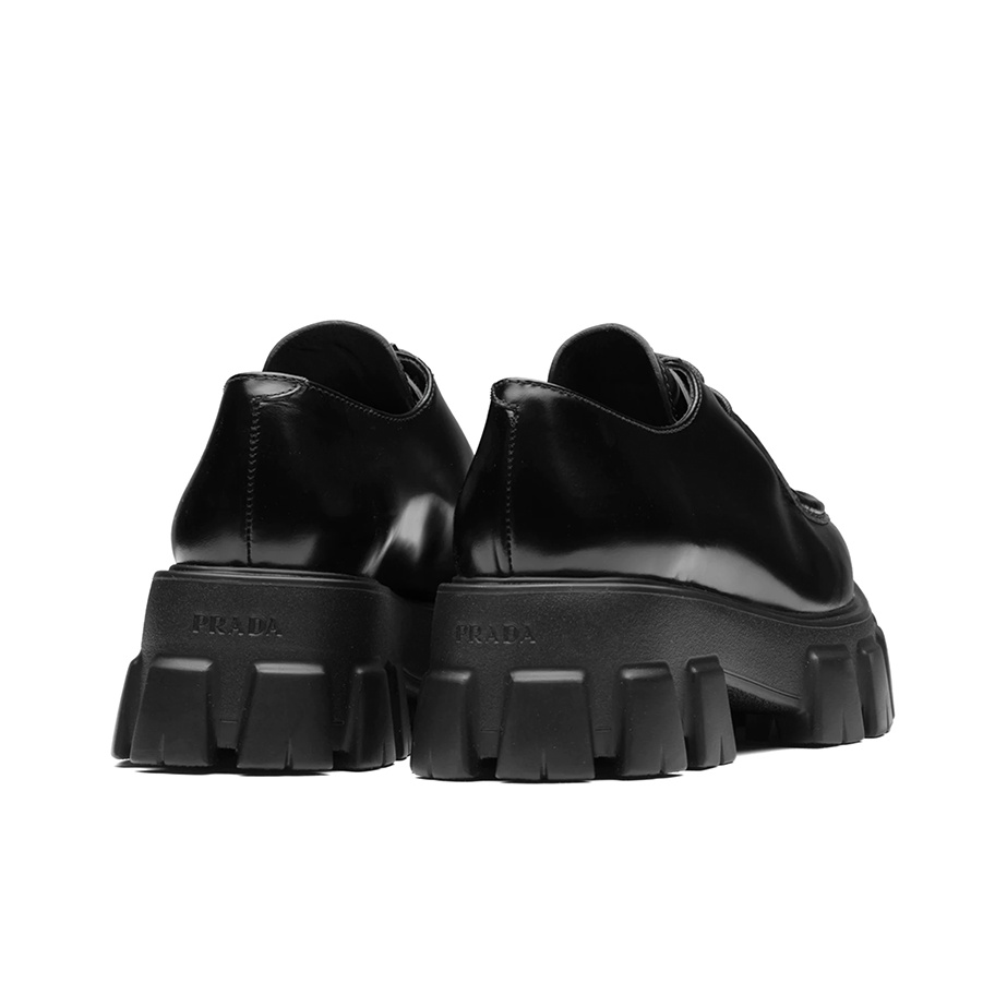 PRADA Monolith 55mm Pointy Lace Up Loafer Black Brushed PRADA Monolith 55mm Pointy Lace Up Loafer Black Brushed