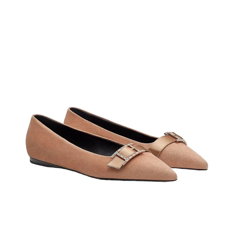 HERMES Doose Flat Shoes Women's Nude Pink-2