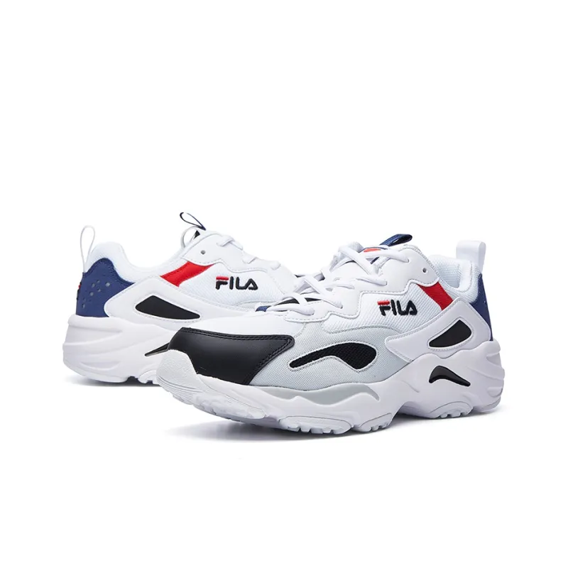 FILA Tracer Cushioning Abrasion Resistant Breathable Low Top Chunky Sneakers Men's White Black-3