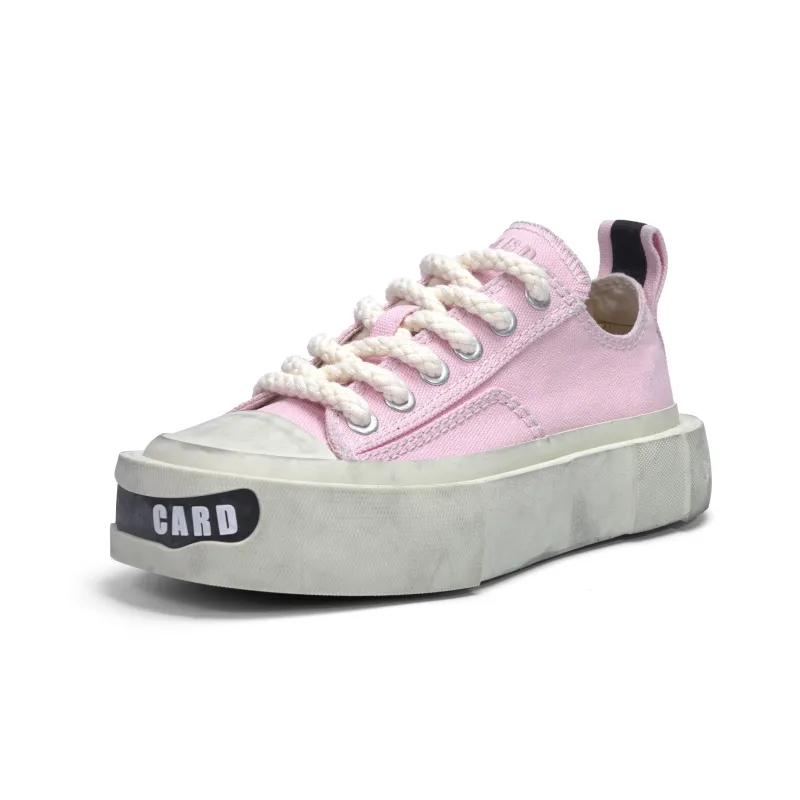 CROOKED CARD Canvas Shoes Unisex Low Top White/Pink-2