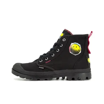 Smiley X Palladium Pampa Canvas Shoes Unisex High Top Black