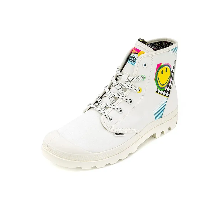 Smiley X Palladium Pampa Canvas Shoes Unisex High Top Star White-2