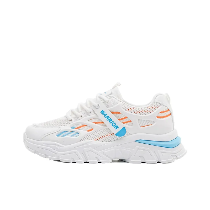 Warrior Cushioned Anti Slip Wear Resistant Breathable Lightweight Low Top Chunky Sneakers Women's White Blue-0