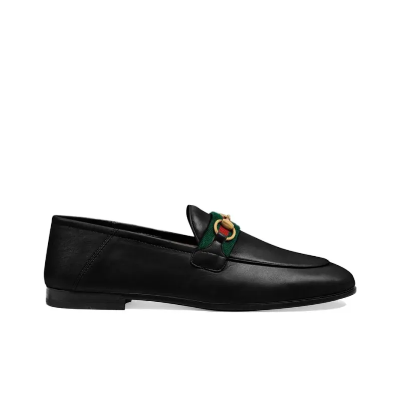 GUCCI Slip On Loafer With Web Black Leather-1