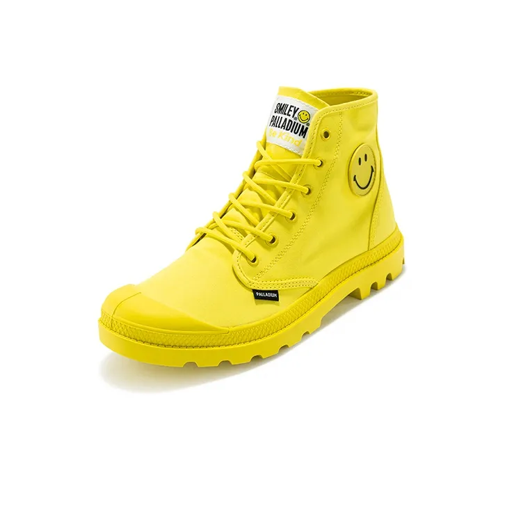 Smiley X Palladium Pampa Canvas Shoes Unisex High Top Fiery Yellow-2
