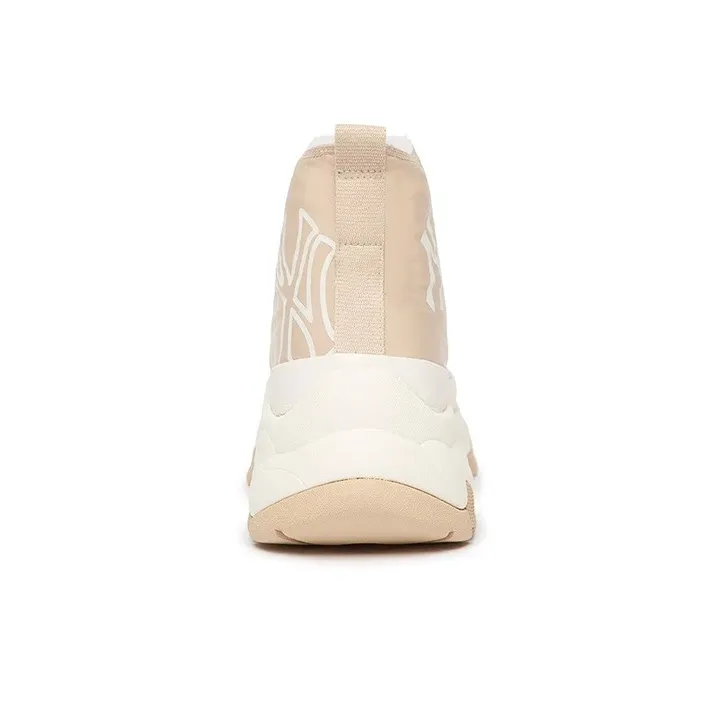 MLB Chunky High Anti Slip Wear Resistant High Top Canvas Shoes Unisex Beige-4