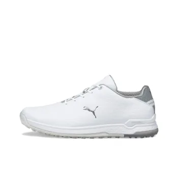 PUMA Alpha Cat Leather Rubber Soles Spikeless Low Top Golf Shoes Men's White Gray