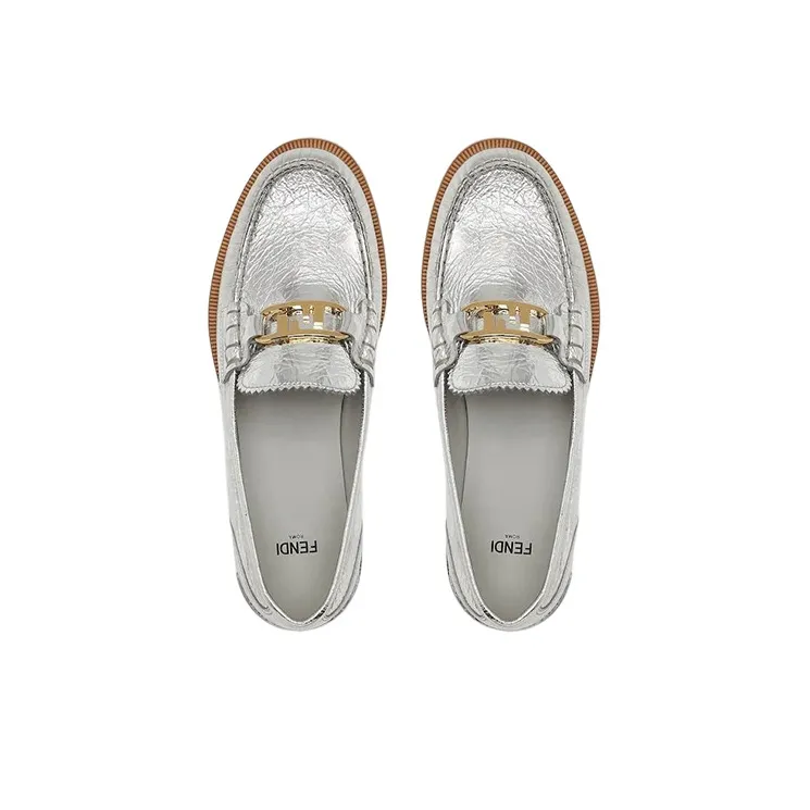 FENDI Metallic-finish Slip-on Loafers-3
