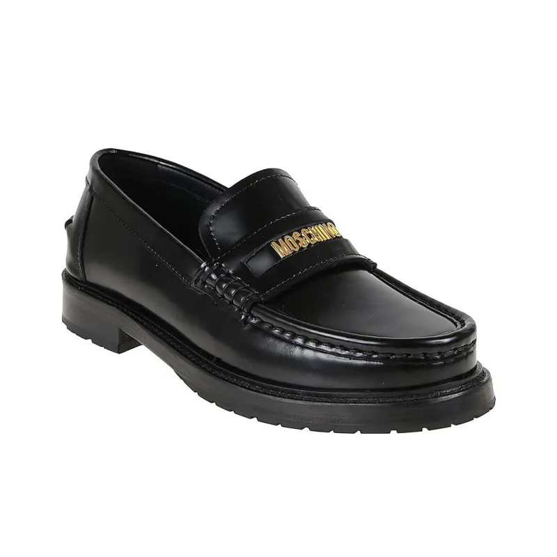 MOSCHINO Logo-lettering Leather Loafers-2
