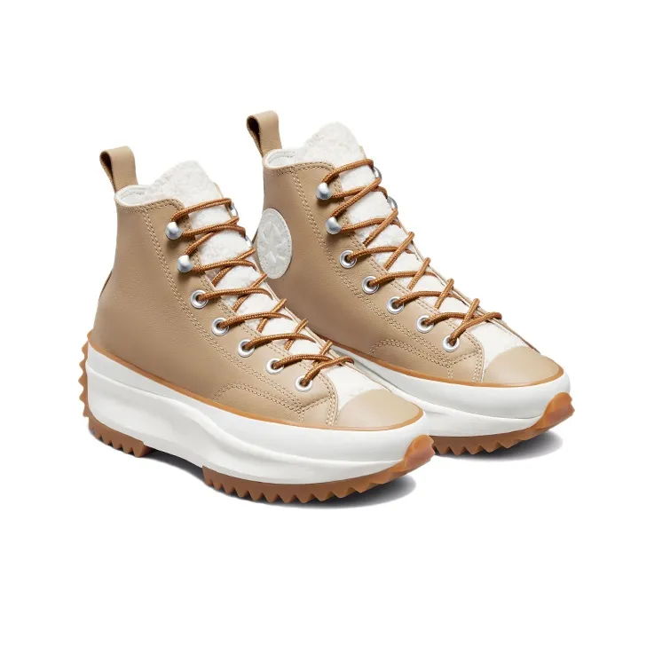Converse Run Star Hike Hi Platform Sherpa Leather Nomad Khaki Egret Wheat Women's-2