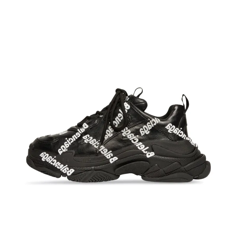 Balenciaga Triple S All Over Logo Black White Women's-0