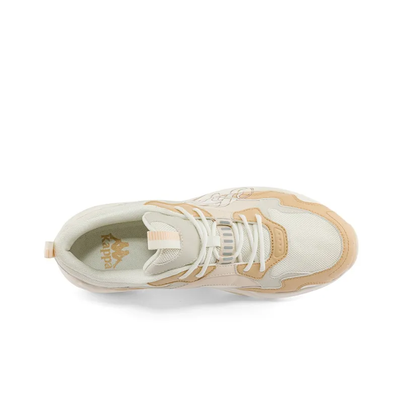 Kappa Wear Resistant Slip Resistant Low Top Chunky Sneakers Unisex White Light Yellow Umber-5