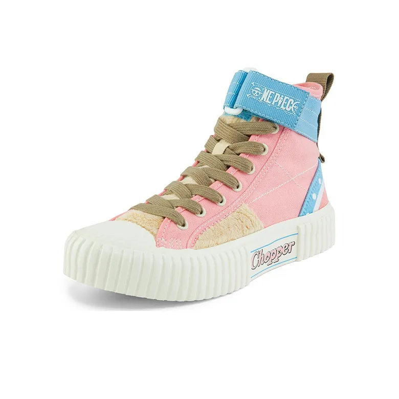 Kappa One Piece Abrasion-Resistant High-Top Canvas Shoes Unisex Pink Blue-1