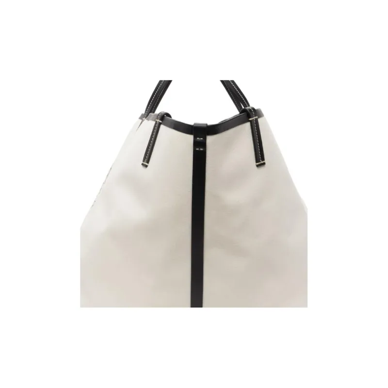 Burberry Fabric Tote Bag Shopping Bag Shoulder Bag Handbag Men's Ecru-4