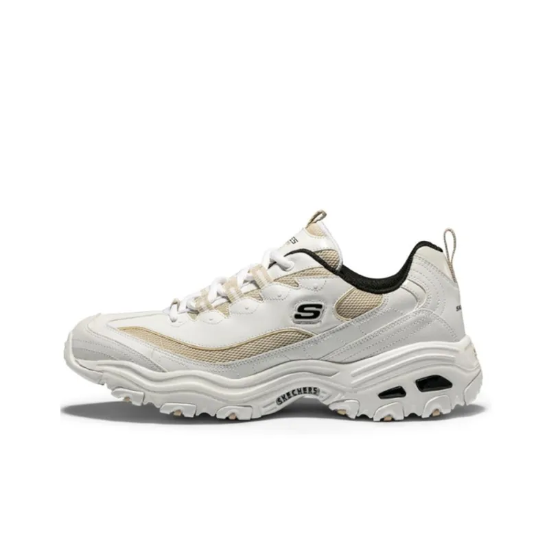 Skechers D'LITES 1.0 Cushioning Abrasion Resistant Breathable Low Top Chunky Sneakers Men's Beige White Yellow-0