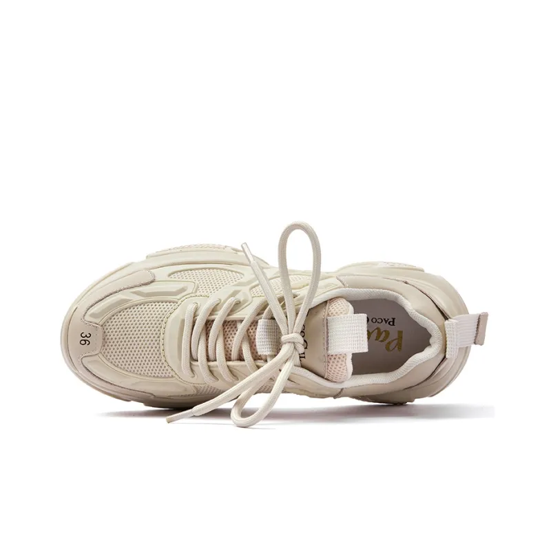 PACO GIL Chunky Sneakers Women's Low Top Beige Apricot-4