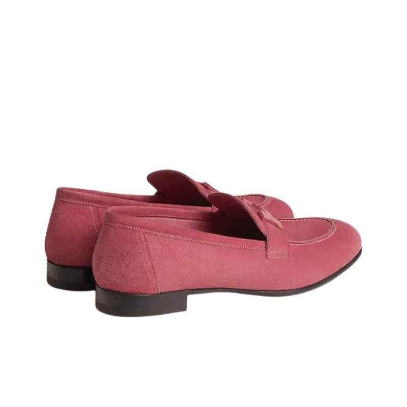 HERMES Paris Loafers Women's Rose Red-3