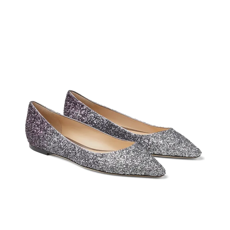 Jimmy Choo ROMY Flat Zhou Yangjie Casual Single Shoes Women's Charcoal Gray Gradient-2