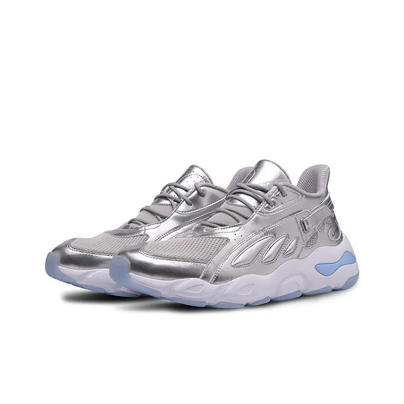 LiNing Butterfly Cushioned Slip Resistant Low Top Chunky Sneakers Men's Silver-2