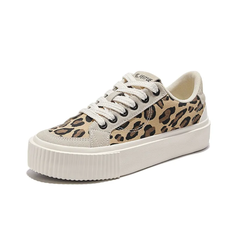 Feiyue Low-Top Canvas Shoes Women's Leopard Print Gray-2
