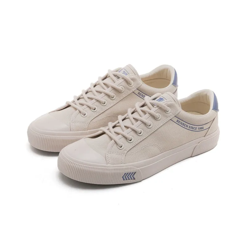 RENBEN Anti Slip Wear Resistant Low Top Canvas Shoes Men's Beige Blue-2